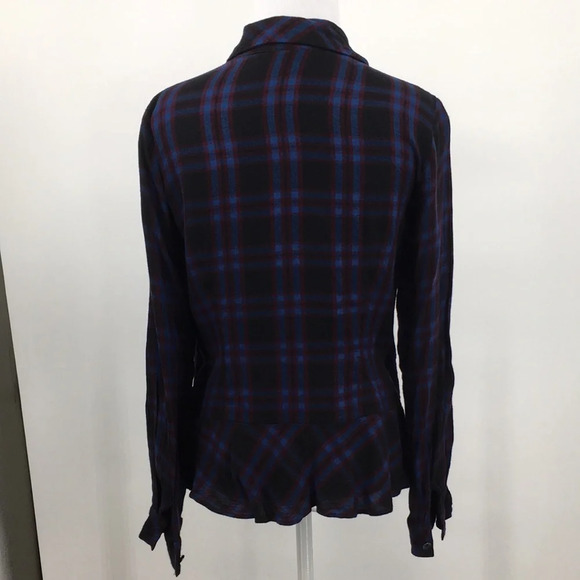 Cabi Blue Red Plaid Peplum Button Front Shirt Womens Medium Long Sleeve - Picture 4 of 12